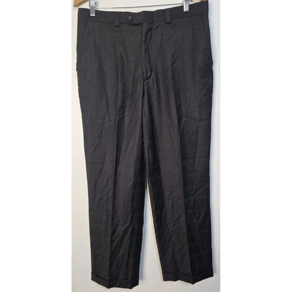 Linea Naturale 34x28 Brown Plaid 100% Wool Dress Pants Slacks Trousers Career